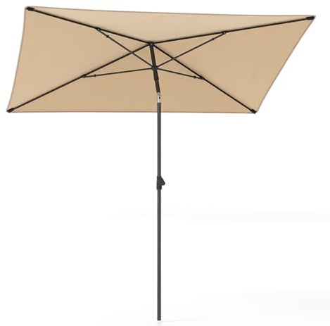 GOPLUS 213 x 140 cm Sombrilla Terraza Exterior, Parasol Rectangular para Jardín con Toldo Inclinable 30°y Bolsa de Transporte, Guarda Sol sin Base (Beige)