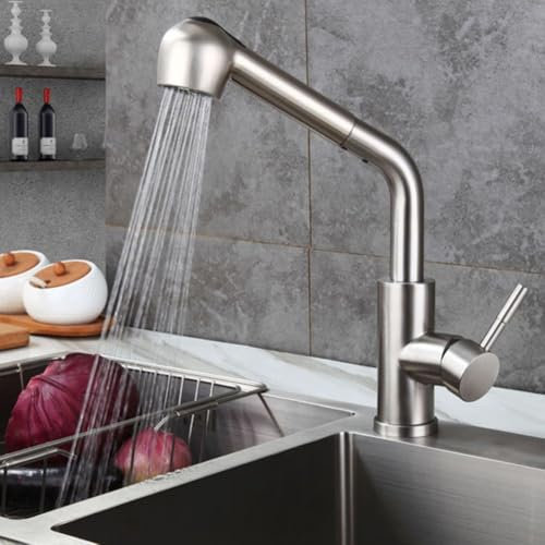 Grifo mezclador de acero inoxidable para fregadero de cocina con rociador extraíble, llave de baño extraíble retráctil con salida de agua ajustable, fácil instalación