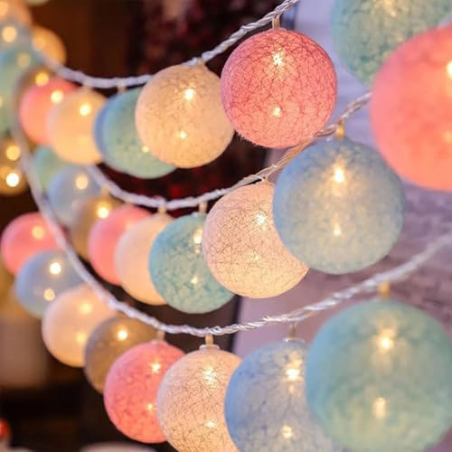 LED Fairy Lights Cotton Balls, 1.5 m 10 LED Fairy Lights with Cotton Balls, 4 cm Diameter Balls, Fairy Lights, Battery Operated for Wedding, Children's Room, Christmas, Party Decoration (Style E)