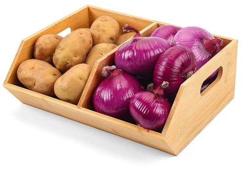 Organizador para la caja de almacenamiento apilable de madera, para alimentos, cocina, hogar, aperitivos, patatas, cebollas, etc