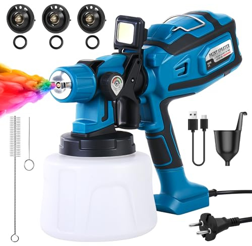 auvstar Farbsprühsystem mit LED Licht, 1400ml Lackierpistole | 3 Düsen und 3 Sprühmodi,Farbsprühsystem Wandfarbe,Hand Farbsprühgerät für Zäune, Schränke, Decken, Möbel