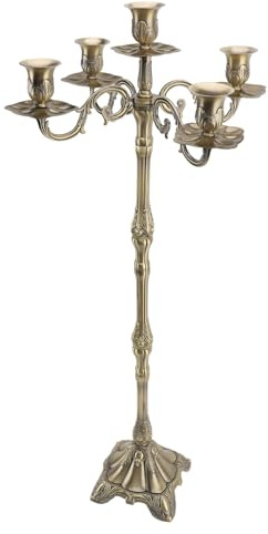 RASTKY Luxuriöser, Glänzender 5-Kopf-Kerzenhalter aus Bronze für Kerzen, Vintage-Kerzenhalter für Hochzeit, Halloween, Stabile Basis (85 cm)