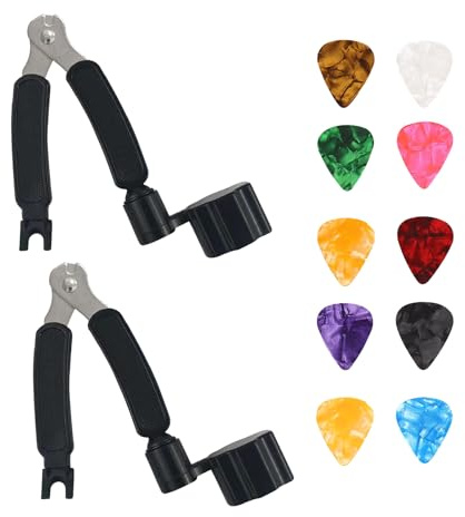 LUFFLOK 12 PCS Accesorios Guitarra Electrica Multifuncional Indispensable | Que Incluye 2 Alicate 3 en 1 Afinador Guitarra y 10 Puas de Colores Cambiar Cuerdas para Principiantes (12 Piezas)