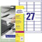 AVERY Zweckform L6114-20 Sicherheitsetiketten (540 Folienaufkleber, 63,5x29,6mm auf A4, stark selbstklebend, fälschungs-/manipulationssicher Sicherheitsfolie, bedruckbare Klebefolie) 20 Blatt, weiß