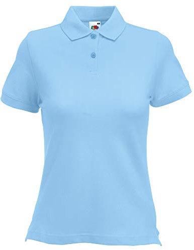 Fruit of the Loom Women's Polo Shirt Short-Sleeve, Womens Men, Sky Blue, Small