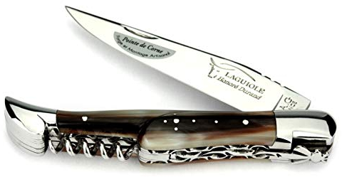 Laguiole Honoré Durand Taschenmesser Doppelplatine Griff Hornspitze 12 cm Messer glänzend Korkenzieher