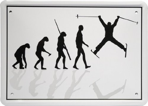 WOGEKA ART Retro Blechschild - Evolution Skiläufer Ski-fahren - witziger Spruch als Geschenk-Idee zum Geburtstag Weihnachten zur Dekoration 21x15 cm Vintage-Design Metall MJ 68