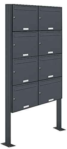 AL Briefkastensysteme 8er Standbriefkasten in Anthrazitgrau RAL 7016 als 8 Fach Briefkastenanlage DIN A4 in Postkasten Briefkasten Design modern
