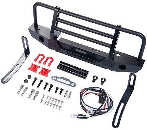 XUNJIAJIE Stahl Frontstoßstange mit Beleuchtung/Schäkel/Winde-Montageplatte für TRX4 1/10 Crawler Auto