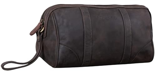 STILORD 'Charles' Kulturtasche Leder Groß Vintage Design für Herren und Damen Kulturbeutel Waschtasche Necessaire mit Henkel, Farbe:dunkel - braun