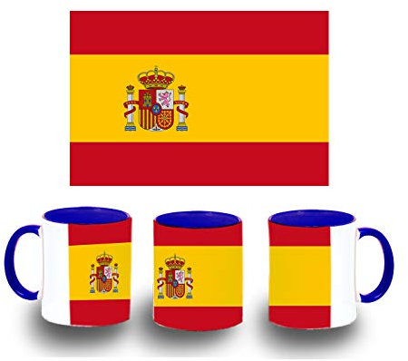 MERCHANDMANIA TAZA AZUL BANDERA ESPAÑA PAIS UNIDO color mug