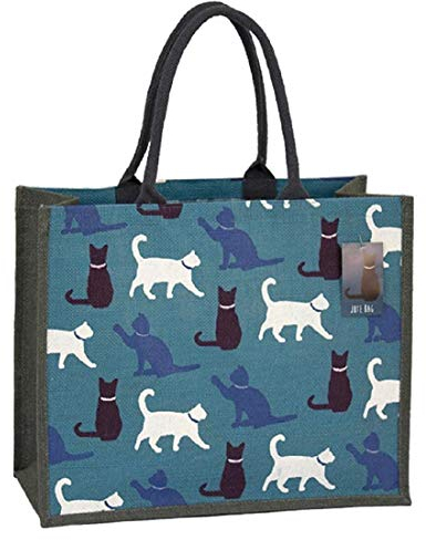 Box Shaped Eco Friendly Jute Shopping Bag with Gusset (Cats)