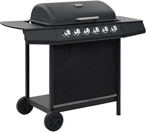 Festnight Barbacoa Portátil de Gas Barbacoa Gas Piedra Volcanica con 6 Zonas de Cocción Negra de Acero 112 x 54 x 98 cm