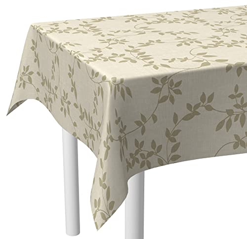 LILENO HOME Tischdecke abwaschbar als Meterware 100x140cm (Schnittkante) in Leinen mit Ranke Beige - Wachstuchtischdecke wasserabweisend ideal als Tischtuch o. Tischläufer für Bierzeltgarnitur
