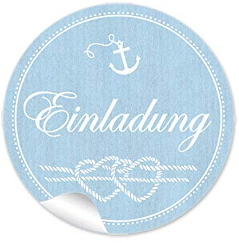 24 STICKER Einladung Etiketten mit Anker Herz aus Tau im Maritim Look in Blau als Siegel für Briefumschläge Anhänger oder Briefe zur Hochzeit Geburtstag Taufe, 4 cm, rund, matt
