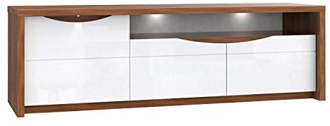 FORTE Saint Tropez TV-Unterschrank mit 3 Türen, Holzwerkstoff, Sangallo Eiche / Weiß Glanz, 52,4 x 188,8 x 58,6 cm