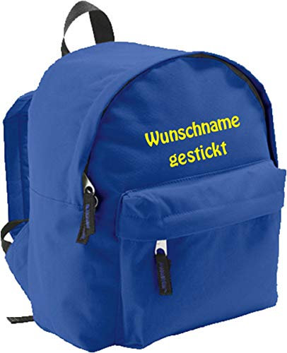 freitex: Royalblauer Kindergartenrucksack Kinder Rucksack bestickt mit Namen 1-2 Zeilen