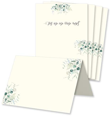 Glüxx Agent 10 Tischkarten Hochzeit - Naturpapier Motiv Eukalyptus-Zweige - Platzkarten DIN A7 7,4 x 10,5 cm blanko bedruckbar zum Beschriften – Namenskarten, Tischreservierung für Konfirmation