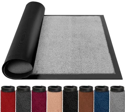 BLADO Door Mats Indoor Outdoor Heavy Duty Dirt Trapper - Non Slip Washable Door Mat with Rubber Backing Super Absorbent Floor Mat for Home, Offices (90cm x 150cm, Light Grey)