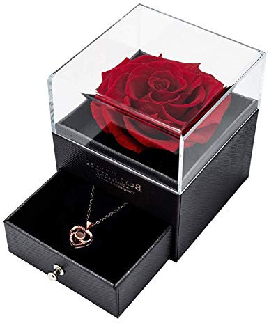 XYDZ Rosen In Einer Box, Rosen Box, Ewige Rose Geschenkbox, Geschenkbox, Schmuckschatulle Mit Schublade, Handgefertigte Konservierte Rose, Geschenk für Liebhaber Sie, Zum Muttertag, Jahrestag