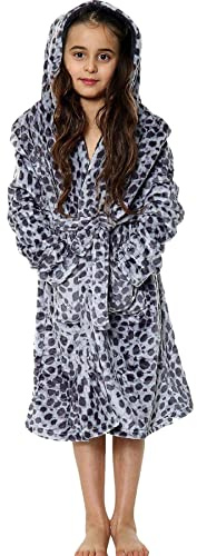 A2Z 4 Kids Boys Girls Leopard Fleece - Bathrobe 125 Grey Leopard 9-10