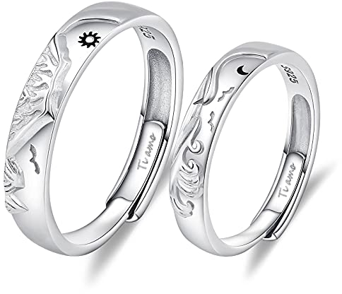 ANAZOZ Ring Silber 925 Paar, Sonne mond Welle Berg und See, Graviert Tiamo Ringe Silber Damen