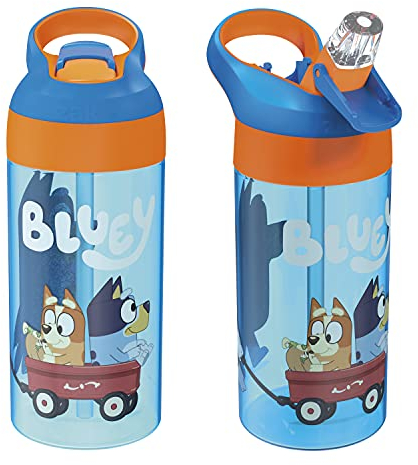 Zak Designs 17.5 oz Riverside Bluey Kids Water Bottle with Straw and Built in Carrying Loop Made of Durable Plastic, Leak-Proof Design for Travel, 2PK Set