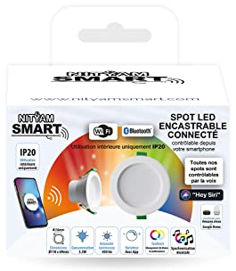 Nityam SMART Foco LED conectado Wi-Fi empotrable redondo 5W 400 lúmenes - Color de iluminación multicolor (RGB) + cambio de blancos (CCT) - Compatible con Amazon Alexa, Google Home y Siri