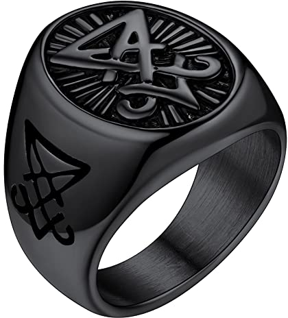 FaithHeart Herren Damen Siegelring Satan Lucifer Ring Retro Fingerring Siegel von Luzifer Ring mit Geschenkebox für Valentinstag Geburtstag