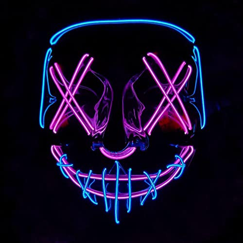 WUJUN Glühende Halloween Maske Lustige Grimasse Cosplay Party Karneval LED Beleuchtung Halloween Masken Draht Licht Dekoration (Blau & Lila)