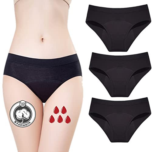 ZVZK Perioden Unterwäsche Starke blutung Damen 30ML Absorption Lecksicher perioden wärmegürtel Slips 3er Pack(XS)