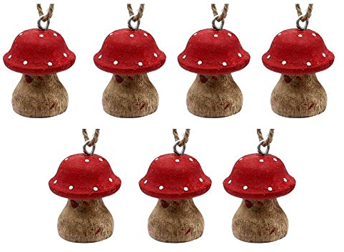Holz Pilz Anhänger/Dekohänger/Baumbehang im 7er Set, Maße je Hänger L/B/H: ca. 5 x 4 x 5 cm