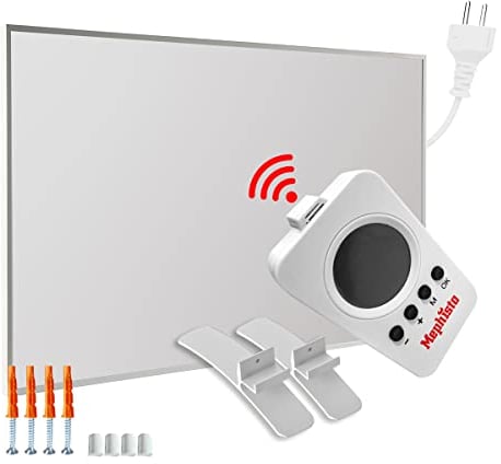 Mephisto Radiateur infrarouge mural - Chauffage électrique à économie d'énergie - Avec télécommande et thermostat - Contrôle par application WiFi 300-1200 W - Puissance en watts : 300 W - Accessoires