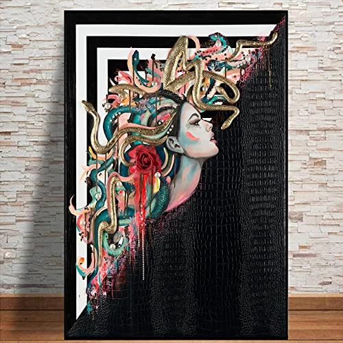 QITEX Wandkunst Wohnzimmer Abstrakte Griechische Mythologie Medusa Graffiti Drucke auf Leinwand Gemälde Wandkunst Poster und Drucke Bild Sofa Hintergrund Wohnkultur 30x40cm Kein Rahmen