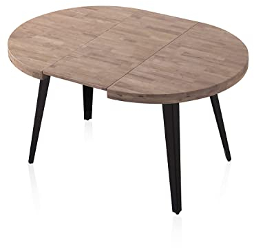 Berg, Mesa de Comedor Redonda Extensible, Mesa 2 Tramos, Acabado en Roble Honey y Negro, Medidas: 100-140 - 180 cm (Largo) x 100 cm (Ancho) x 78 cm (Alto)