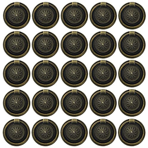 XINMEIWEN 25 Stück antike Bronze-Schubladen-Zugring, Kommodenring, Ringgriff, Vintage-Schrankring, Einloch-Knöpfe mit Schrauben für Möbel, Schrank, Schrank (30 mm)