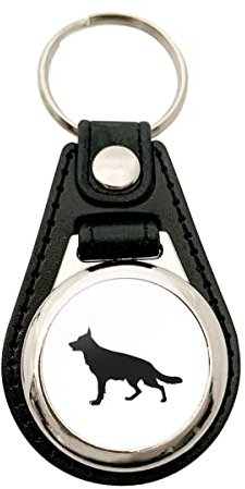 Huuraa Anhänger Deutscher Schäferhund Silhouette Geschenk Metall mit Kunstleder Einkaufswagenlöser Deutscher Schäferhund Präsent