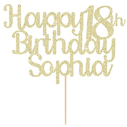 Cake Topper Happy Birthday Cake Topper Personalised Cupcake Toppers Cake Decorations 11 Colours Glitter Cupcake Topper for 1st 10th 16th 18th 20th 21st 30th 40th 50th 60th 70th(Champagne Gold)