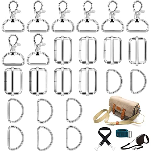 Cimown 24 Stück Karabiner Schlüsselanhänger, Karabinerhaken Mit Drehgelenk D Ringen, Geeignet Für Geldbörsen, Taschengurte,Taschenzubehör Zum Nähen, Diy Nähen Zubehör