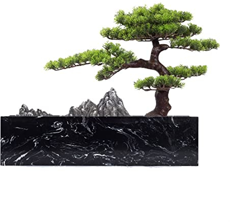 Künstlicher Bonsai-Baum Künstlicher Zedern-Bonsai-Baum, Zimmerpflanze, schwarzer quadratischer Marmor-Blumentopf, Topfpflanzen-Ornament-Bonsai for drinnen und draußen Gefälschte Pflanze im Topf Künstl