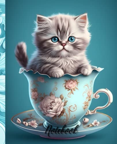 Kitten in a Teacup Notebook for Girls and Women: Cat Composition Notebook Journal Ruled / 110 Pages, 7.5 x 9.25 inches