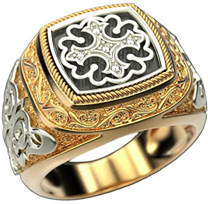 MayiaHey Kreuz Ring, Christus-Kreuz-Ring für Männer, Katholischer Kreuz-Ring Religiöser Kreuz-Schmuck, Jahrgang-Blumenmuster-Ring Punk-Kreuzfahrer-Kreuz-Ring Freimaurer-Kreuz-Ring für Jungen (18.9)