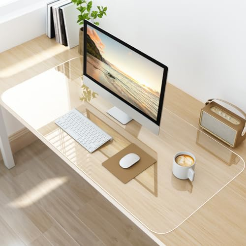 NATRKE Schreibtischunterlage Transparent, 90x40x0.15cm Schreibunterlage groß klare Durchsichtige Schreibtischmatte Unterlage Tischschoner rutschfeste Runde Kanten Schreibunterlage für Büro Zuhause