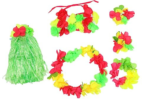 Hohopeti 1 Satz 6 STK Hula Tanz Kleidung Hawaiianisches Stirnband Hula-Party-Rock Kostüm Für Mädchen Hula-Gras-Rock Hula-girlanden-Armband Luau-Armband Cosplay Kind Lipgloss Kunststofffaser