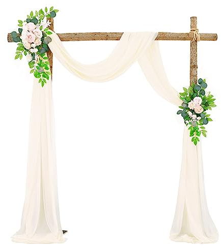 Creperture Hochzeitsbogen Tüll, 70 x 550cm Hochzeitsbogen zum Aufhängen Stoff Gaze-Vorhang Fotofotografie Dekorativer Partybogen Gaze Deko für Zeremonie Babyparty, Party, Hochzeit, Elfenbeinweiß