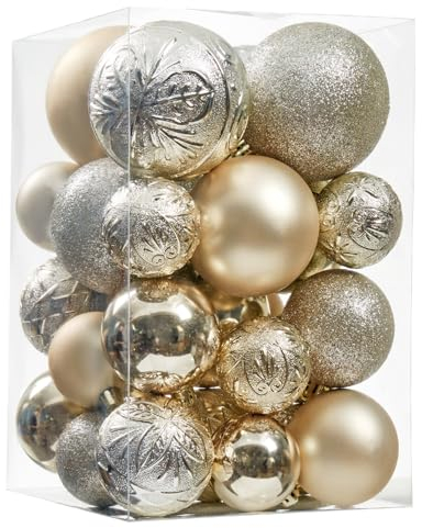 Wironlst Weihnachtskugel-Ornamente – bruchsicherer Kunststoff, Weihnachtsschmuck, hängende Kugel-Dekorationen für Weihnachtsbaum, Urlaub, Hochzeit, Party (verschiedene Größen, Champagner)