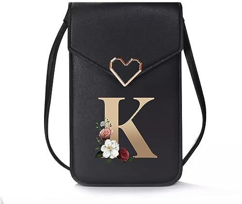 FINDING CASE Ladies Crossbody Bag, PU Leather Shoulder Bag with Metal Snap and Transparent Window, Touch Screen Messenger Bag Mobile Phone Bag with Strap for Cellphone, Key, Card, Phone (gold K)
