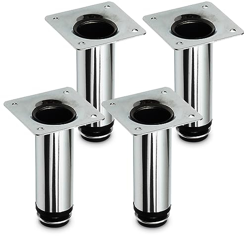 Mavö 4 Stück runde Kommodenfüße Möbelfüße verstellbare 10cm (+10mm) Möbelbeine Kurze Sofabeine Schrankbeine AZO (100mm, Chrom poliert)