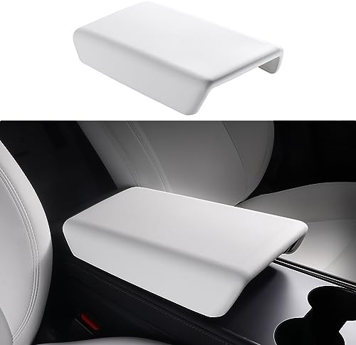 BASENOR Tesla 2020-2024 Model Y 2017-2023 Model 3 Center Console Cover TPU Armrest Cover Non-Slip Protector Armrest Tesla Interior Accessories White (Not Compatible with 2025 Model Y 2024 Model 3)