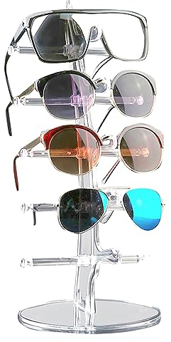 Omevett 5-Pair Plastic Sunglasses Stand - Transparent Sunglasses Holder for Multiple Pairs - Glass Cabinet Display - Eyeglasses Organizer